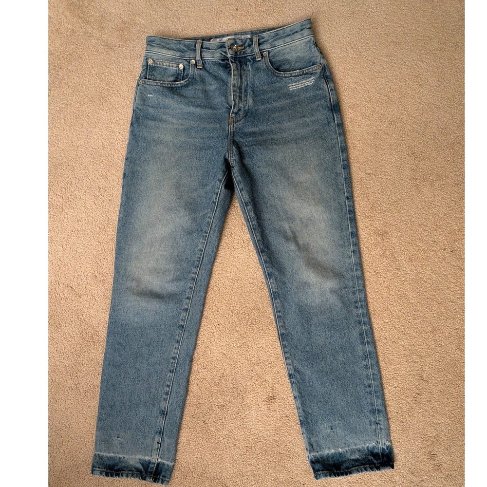 Authentic Off-White c/o Virgil Abloh Light Blue Straight-Leg Denim Jeans (Sz 28)